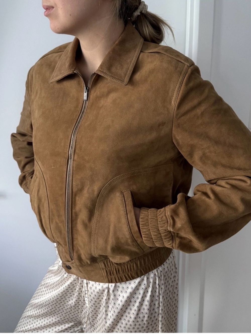 Saint Laurent Tan Suede Zip Jacket